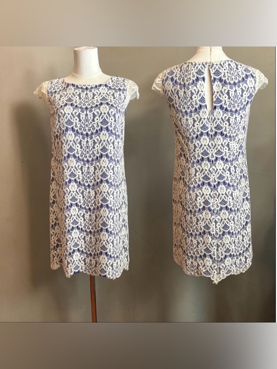 Shoshanna Dresses & Skirts - Shoshanna Dress Lace Overlay Sheath Dress - White & Blue